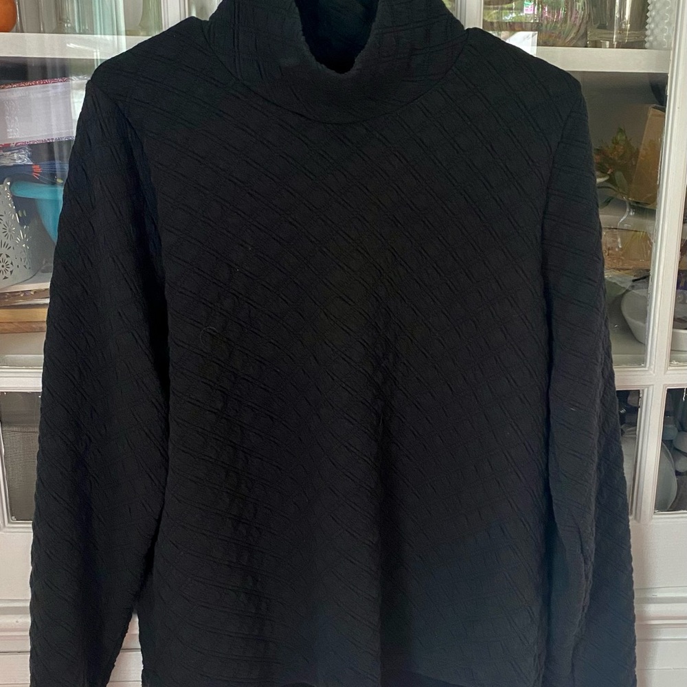 Cozy, quilted, black, mock-neck pullover by J.Crew. Size large
